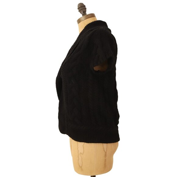 Magaschoni Open Cardigan Sweater Top XS Shawl Collar Short Sleeve Black NEW B90 - Picture 4 of 5